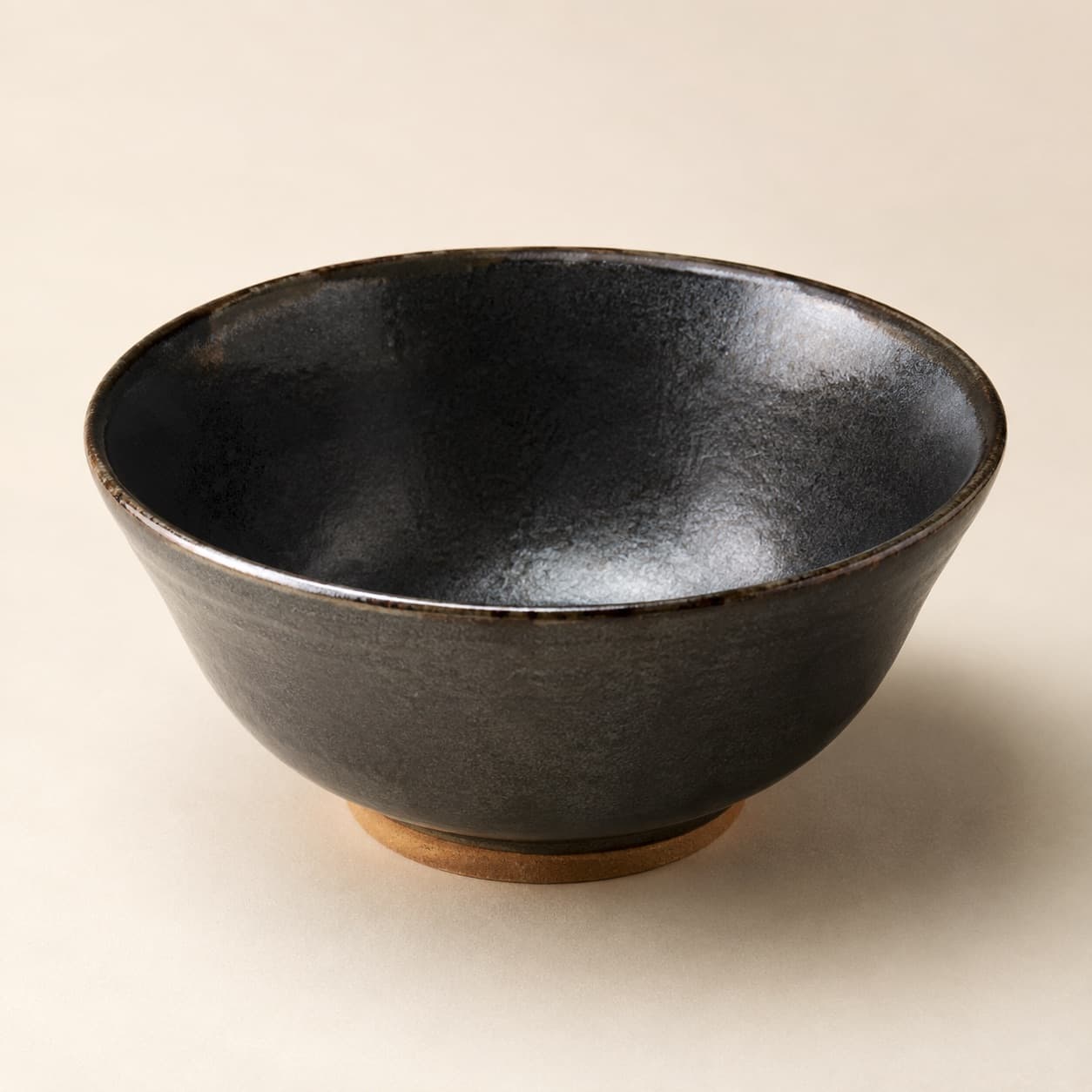 Ramen Bowl Ø21 Deep — charcoal glazed stoneware with an unglazed clay foot ring.