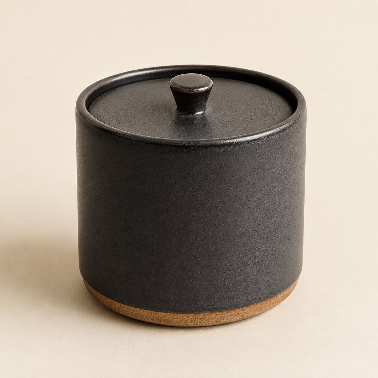 Storage Jar 500 ml with Lid — charcoal glazed stoneware with an unglazed clay foot ring.